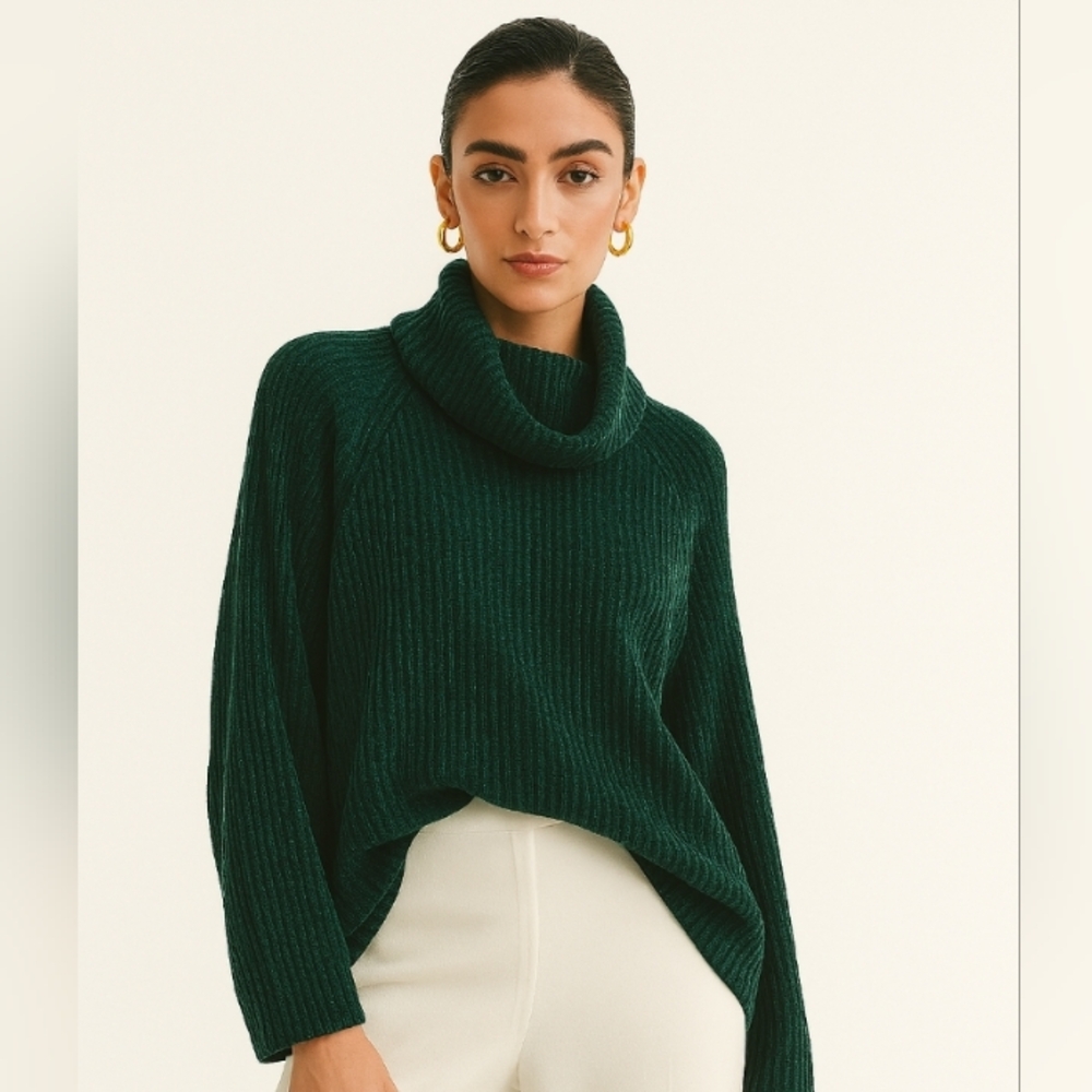 Prides Landing Chenille Turtleneck Swearter Jade Green Large